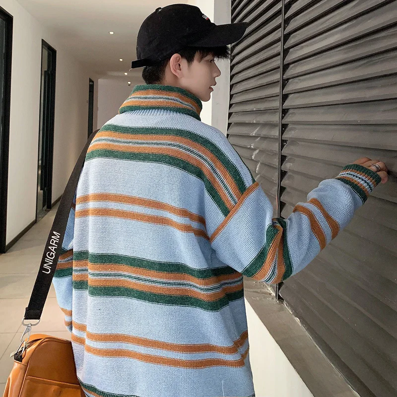 Winter Turtleneck Sweater Men Warm Fashion Contrast Casual Knit Sweater Men Sweter Loose Long Sleeve Striped Sweater Clothes Winter Turtleneck Sweater Men Warm Fashion Contrast Casual Knit Sweater Men Sweter Loose Long Sleeve Striped Sweater Clothes