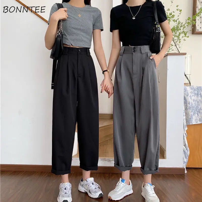 Pants Women High Waist Solid Simple Wide Leg Trousers Loose Casual Soft ...