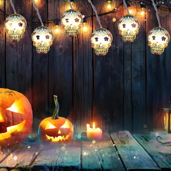 

10 Led Skull Halloween String Lamp Home Room Bar Party Decoration Light String Wall Tree Hanging Fairy Warm Light 1.5 M