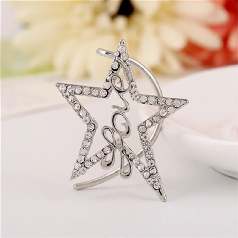 silver color Серьги-клипсы в стиле панк-рок, без пирсинга, серебристого, золотого цвета, с полностью хрустальными панталонами, манжета для уха, серьги для женщин - Окраска металла: silver color