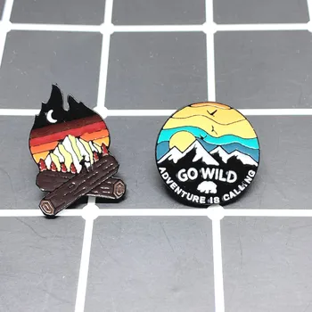 

Journey Adventure Enamel pins GO WILD! Mountain badge Brooches Denim Clothes Bag Lapel pin Fashion Jewelry Gift For Friends