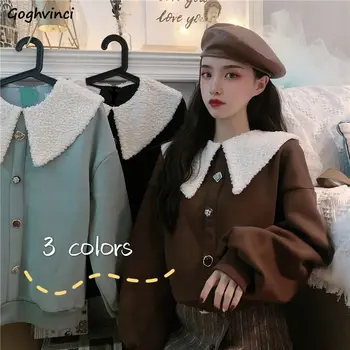

No Hat Hoodies Women Turn-down Collar Patchwork Elegant Temperament Simple Womens Students Korean Style Daily Pretty Fashionable