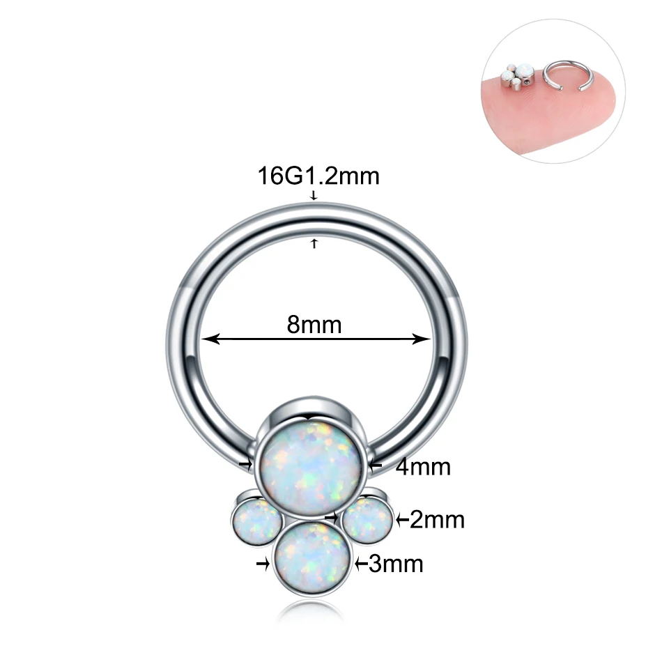 1PC Steel Opal Nose Septum Hoop Crystal Ear Helix Clicker Piercing Ear Cartilage Tragus Conch Daith Rook Piercing Nariz Jewelry