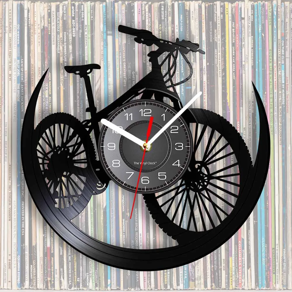 Road Mountain Bike Vinyl Album Record Wall Clock Cycling Decor Sports Events Bicycle Man Cave Watch Mountain Biker Cyclist Gift quartz wall clock