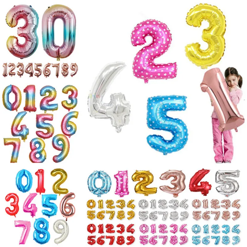 Высокое качество 32 дюйма цифры воздушные шары синий розовый золотые из фольги в