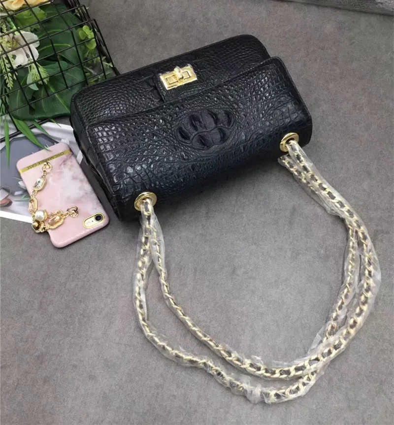 Elegante authentic pele de crocodilo aleta das