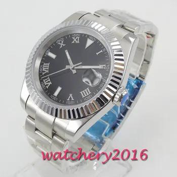 

40mm Parnis Black dial Brushed stainless steel Case sapphire Glass Miyota 8215 Movement Hand Wind Mechanical mens Watch