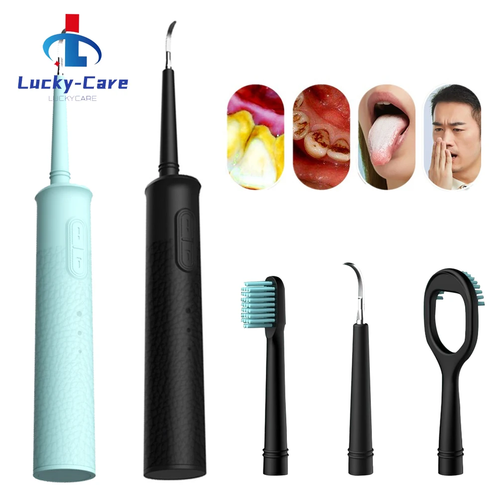 

3 in 1 Ultrasonic Tooth Cleaner Tongue Scraping Machine Dental Scaler Stains Tartar Tool Teeth Oral Hygiene with Brush Head
