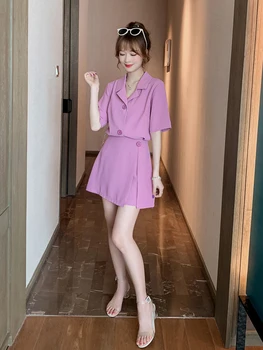 

Goddess Fan temperament suit new short-sleeved small suit + high waist short skirt pants fashion two-piece suit