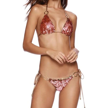 

Explosive sexy sequined bikini strap metal chain swimsuit ladies sexy party split beach bikini