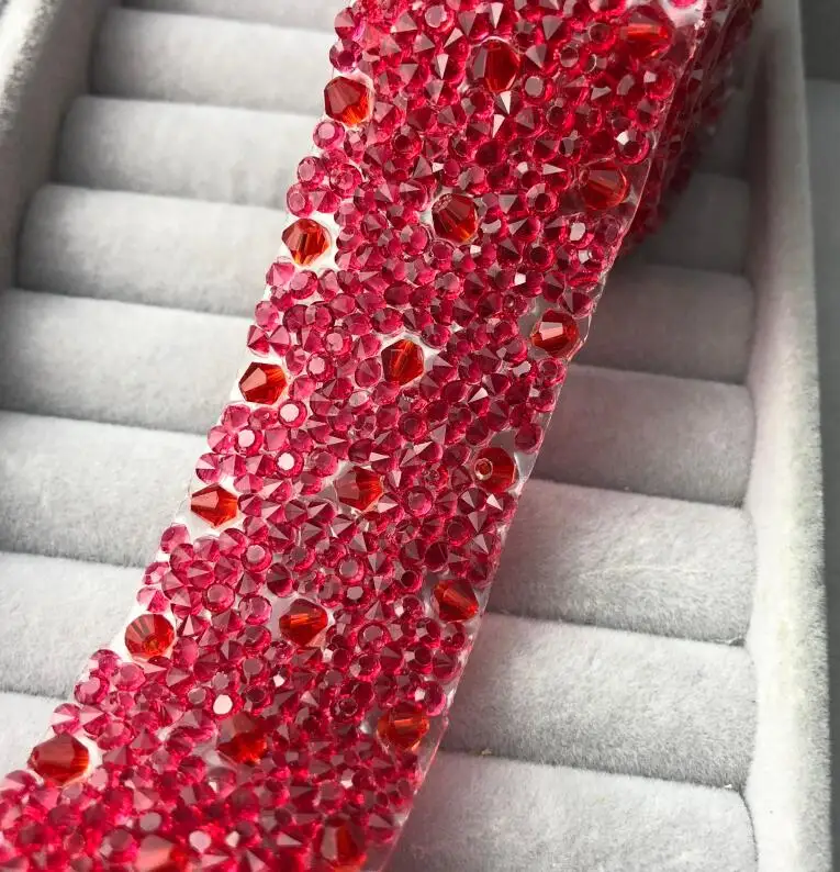 red beads Стразы разных цветов, Стразы серебристого цвета с отделкой, 1 ярд/партия, ширина 3 см, стразы на поясе, отделка цепочки "сделай сам" - Цвет: red beads