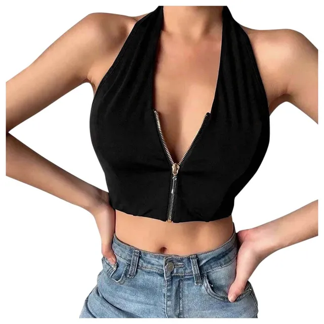 Halter V-neck Zip Sexy Tank Top Backless Summer Women Asymmetrical Top  Night Club Black Cropped Top Bluzki Mujer Drop Ship - Tanks u0026 Camis -  AliExpress