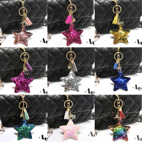 Mixed Colors 30 шт./лот звезды с блестками брелки с колокольчик-кисточка креативный кулон брелок для ключей девушки украшения для сумок для женщин модные ювелирные изделия - Цвет: Mixed Colors
