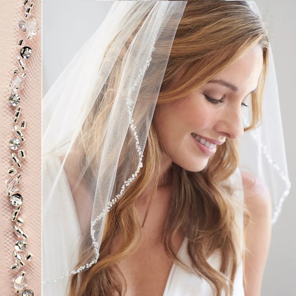 TOPQUEEN V155 Wedding Crystal Veil Wedding Rhinestone Veil Flying Veil Tulle Veils for Confetti with Clear Crystal Delicate Nail