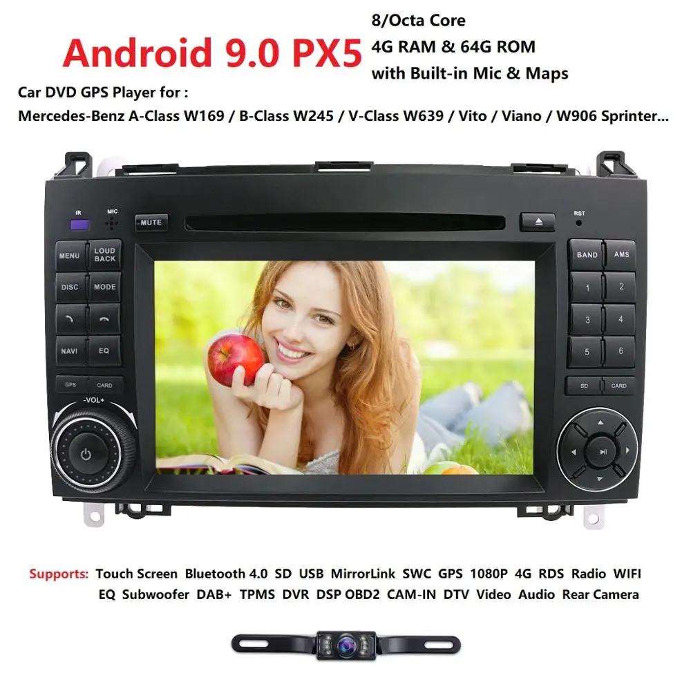 Top PX5 Android 9.0 8Octa Core 4G RAM 64G ROM GPS Navi 7" Car DVD Multimedia for Benz A W169/B W245/B200/Viano/Vito/W906 with Radio 1