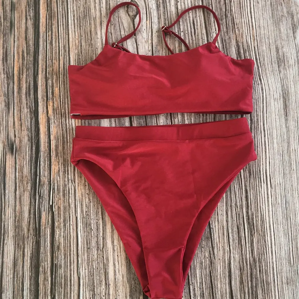 

Sexy Solid Bikinis Women Both Sides Swimsuit Push-Up Padded Bra Bikini High Waist High Elasticity Swimwear Beachwear