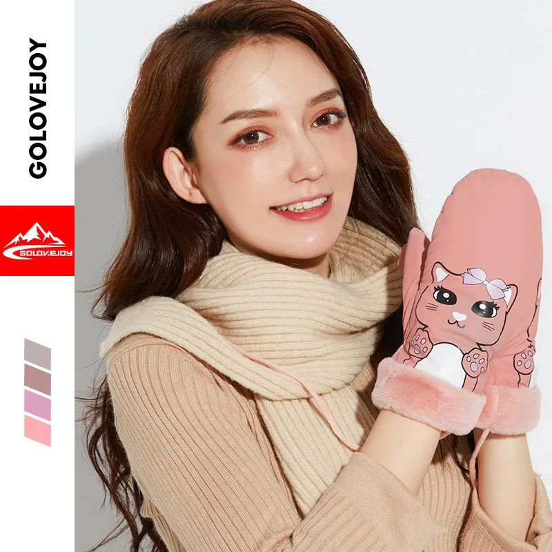 

New Style Winter Ski Gloves Outdoor Play with Snow Waterproof Windproof plus Velvet Halter Antifreeze Cat Warm Mitten