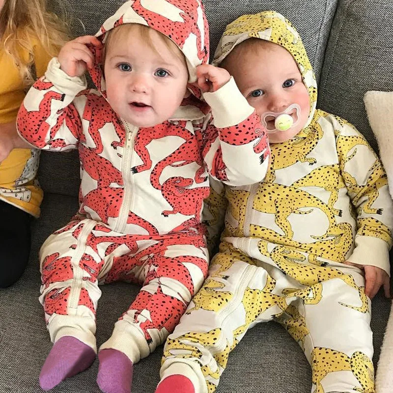 

Children Europe And America Spring And Autumn-Men And Women Children Long Sleeve Dinosaur Hooded Zipper Onesie Crawling Clothes