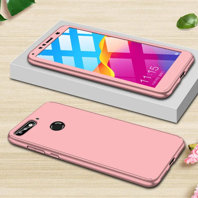 rose gold 360 градусов полное покрытие чехол для телефона для huawei Y5 Y6 Y7 Prime P8 P9 Lite P10Plus P20Pro P30Lite Mate10Pro Стекло пленка - Цвет: rose gold