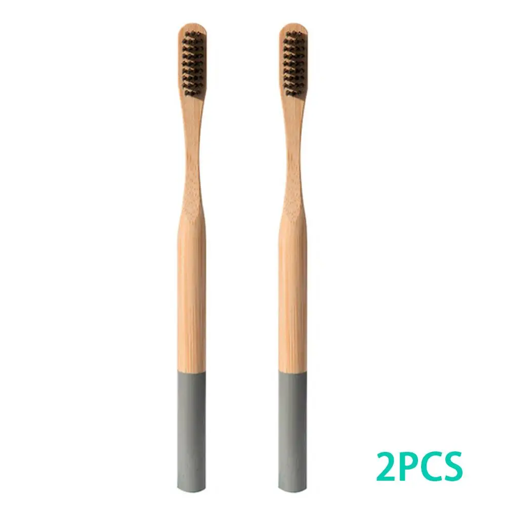 2pack Colorful Environment-friendly Bamboo Toothbrush Oral Care Bamboo Handle Soft Bristles Tooth brush Whitening Toothbrush - Цвет: gray