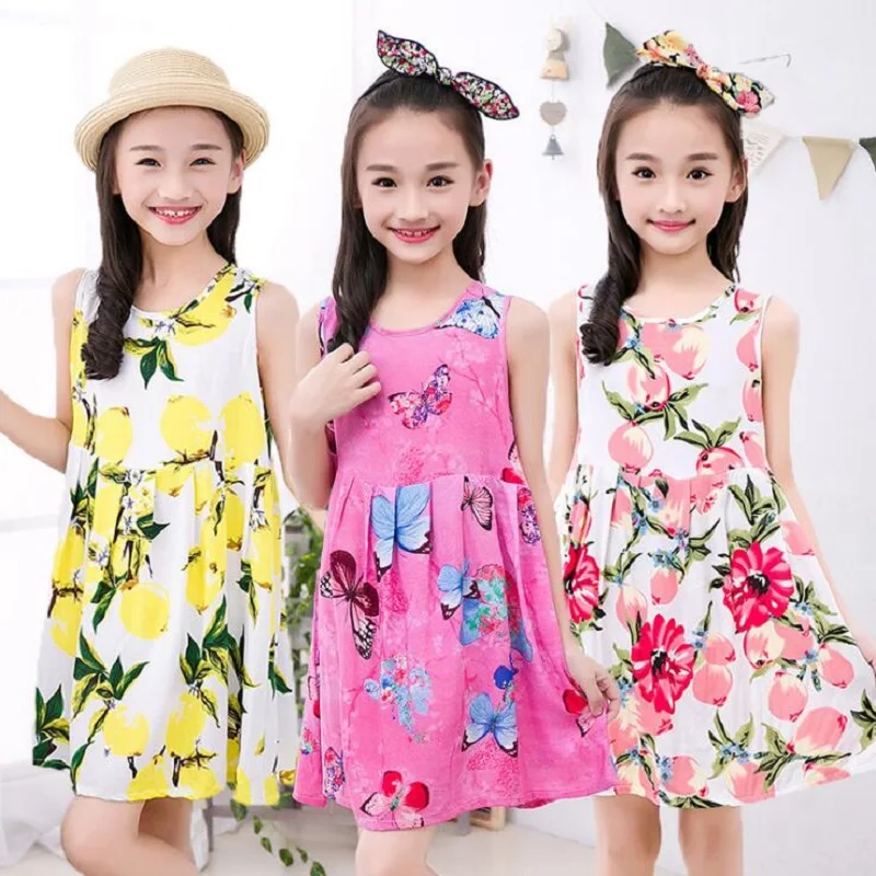 

Summer Girls Dress Cotton Bohemian Floral Tunic Beach Dress children kids casual Sundress For 4 6 8 10 12 14 Years Plus Size