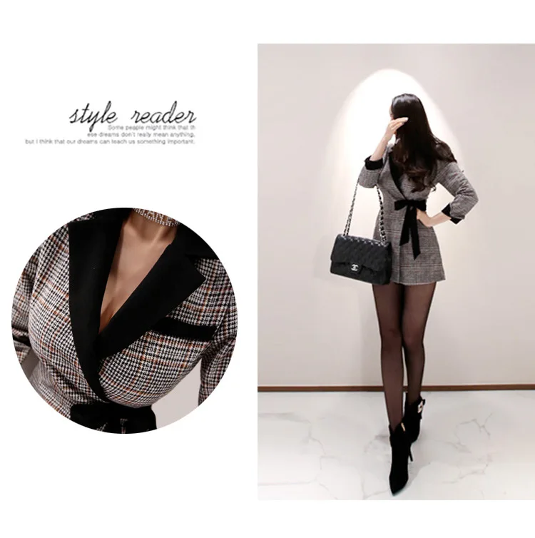 Hot Sale Office Work Playsuit Autumn Ladies Women Jumpsuits Bodycon Casual Long Sleeve Tweed Jumpsuit Romper Trousers Fall
