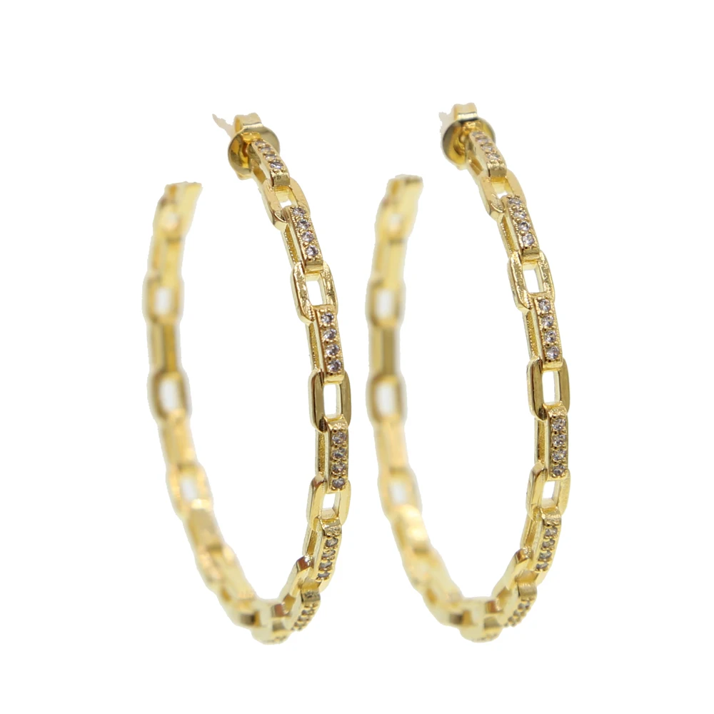 

33mm big Huggie hoop earring with clear cz paved cuban chain earring high quality gorgeous luxury 2019 summer women jewelry