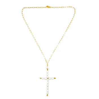 

Go2Boho Freshwater Pearl Choker For Women Cross Necklace Fashion Natural Jewelry Necklaces Femme Collares Stainless Steel Chain
