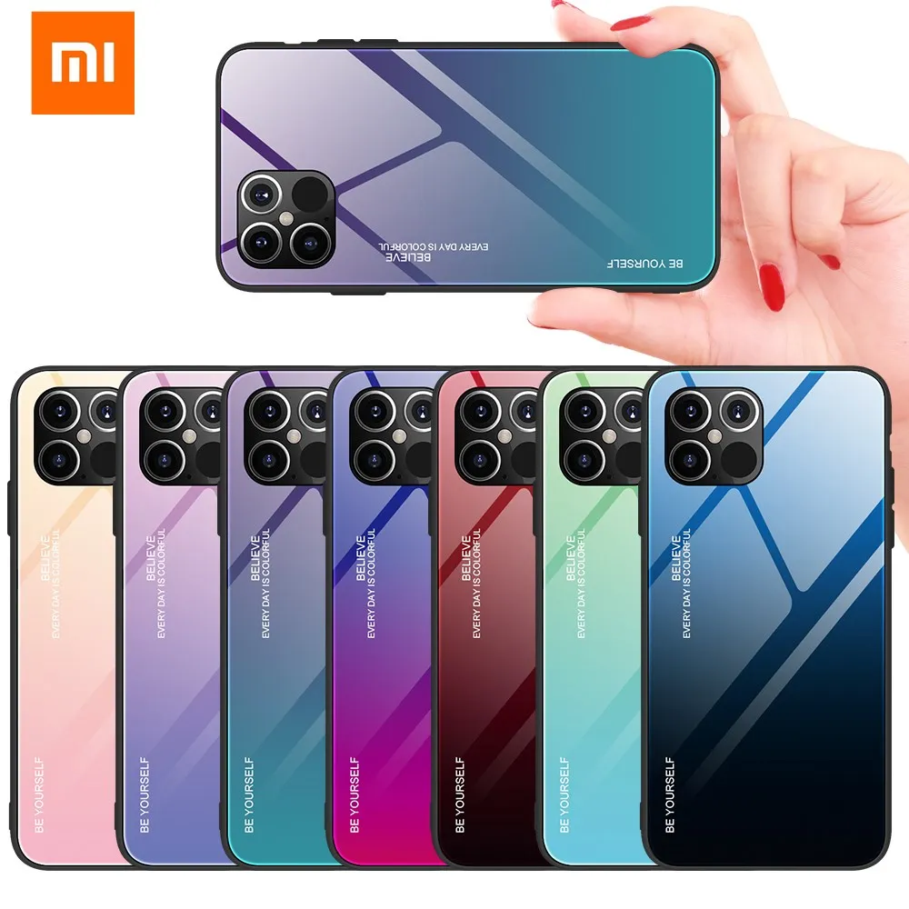 Градиентный чехол для телефона Xiaomi Redmi K 30 10x Pro MI 10 из радужного закаленного стекла