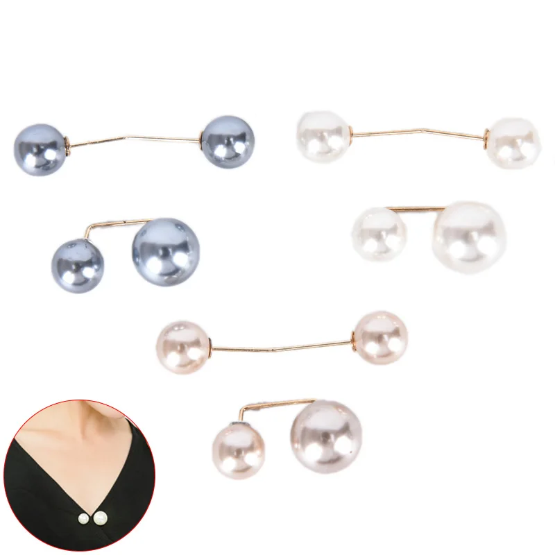 3Pcs/set Sweater Collar Needle Safety Brooch Simple Double Pearl Brooch Pins Clothing Accessories Brooches For Women