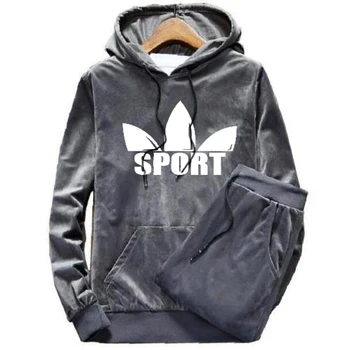 

Men Hood Floral TrackSuit Sport Velvet Jacket Top Sweater Suit Trousers Velours