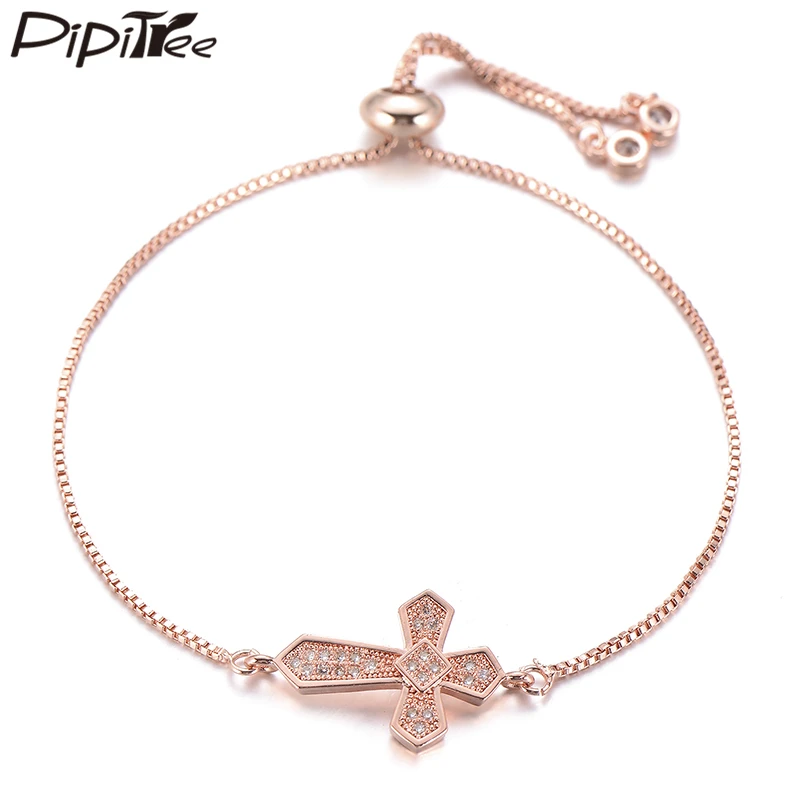 PipitreeClassicCopperCubicZirconiaCrossCharmBraceletAdjustable