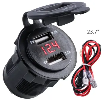 

1pc Motorcycle charger Voltmeter Socket PC plastic 4.5*3.5cm Motorcycle Port LED digit 5V 4.2A Dual USB Adapter Accessories