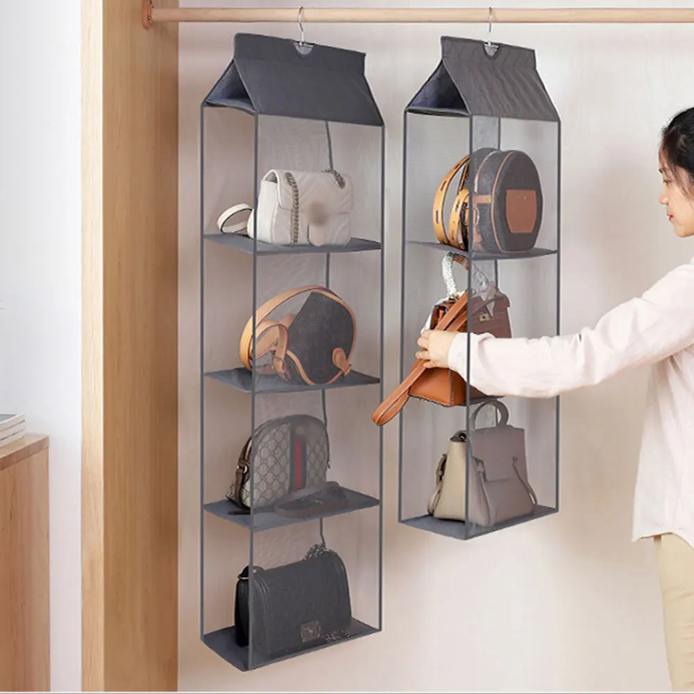 Multi Layers Transparent Hanging Handbag Wardrobe Closet Dust-Proof Storage Case Wallet Big Tote Bag Clothes Organizer