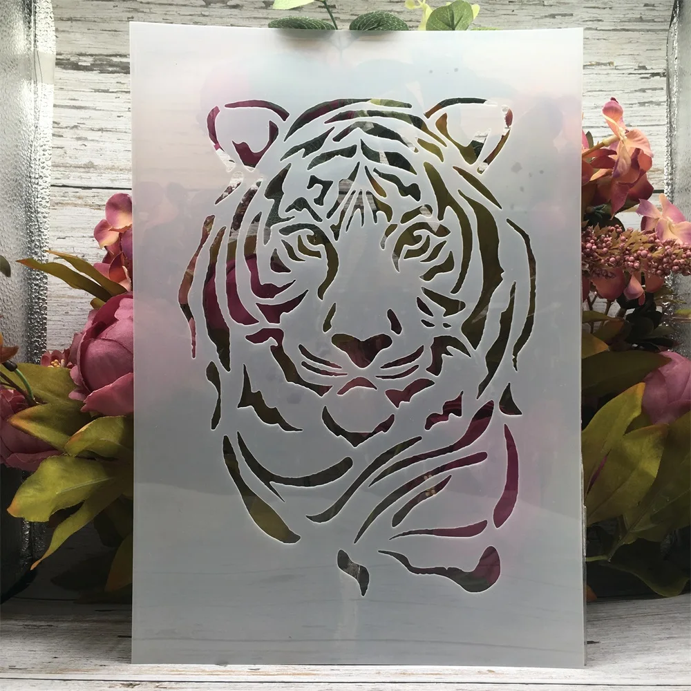 

A4 29cm Cute Young Tiger Head DIY Layering Stencils Wall Painting Scrapbook Coloring Embossing Album Decorative Template