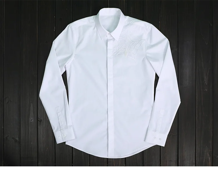 Роскошная брендовая рубашка с вышивкой для мужчин Camisa Masculina 2019 Осенняя новая приталенная Повседневная белая мужская рубашка-смокинг