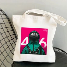 Cute Squid Game 456 Round Six Anime Canvas Bag Shopper Bag Vintage Shoulder Bags Tote Large Capacity Women Bag College Handbag
