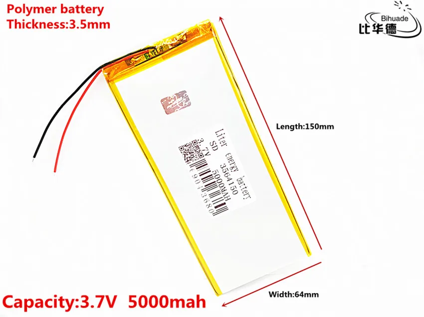 Хорошее качество 3,7 в, 5000 мАч 3564150 полимерный литий-ионный/литий-ионный аккумулятор для планшетных ПК 7 дюймов 8 дюймов 9 дюймов gps, mp3, mp4