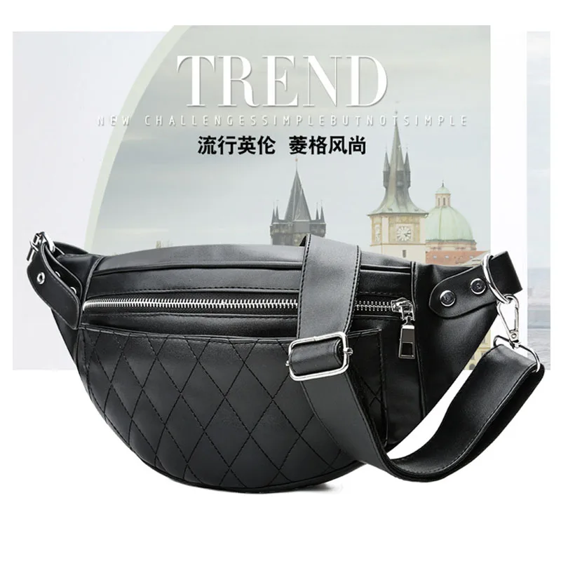 Ansloth Classic Thread Waist Bag For Women Zipper Fanny Pack Lady PU Leather Belt Bag Female Banana Bag Simple Waist Bag HPS569