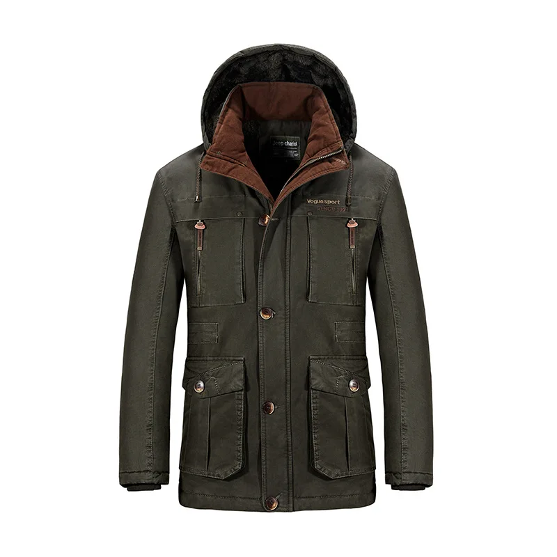 Jeep Chariot Cotton-padded Clothes Men's Brushed And Thick Jeep Men Stand Collar Men'S Wear Cotton-padded Jacket Coat Mid-length