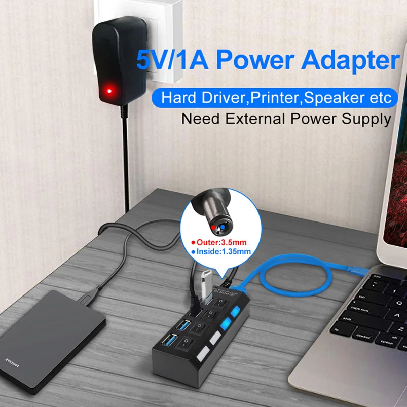 MAOZUA 4 Port Hub 7 Port USB HUB USB For PC Computer Laptop 5 Gbps High Speed Splitter Multi Usb Hub PC Accessories With Switch