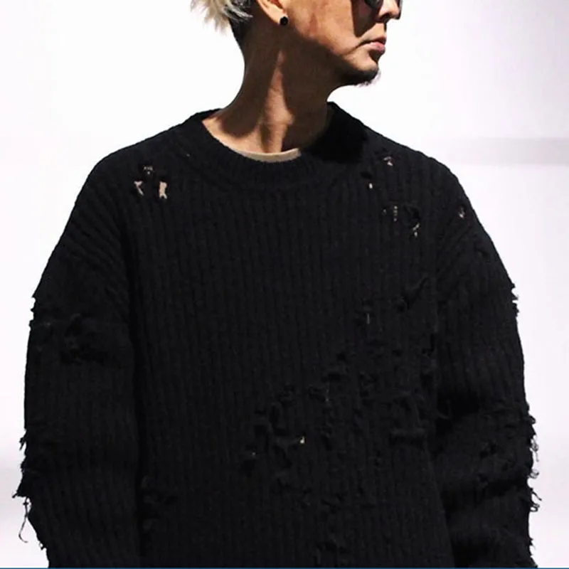 Повседневные мужские свитера с дырками, вязаные свитера Kanye West, мужские осенние свитера в Корейском стиле, пуловер Heren, Мужская Уличная одежда
