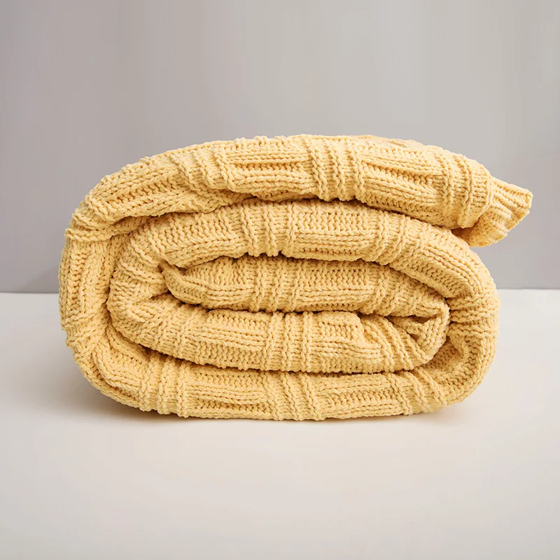 Шенилловое трикотажное покрывало с нитью для зимы, на кровать, диван, для путешествий, ТВ, для сна, Двухслойное одеяло, s полотенце, кровать, плед - Цвет: yellow