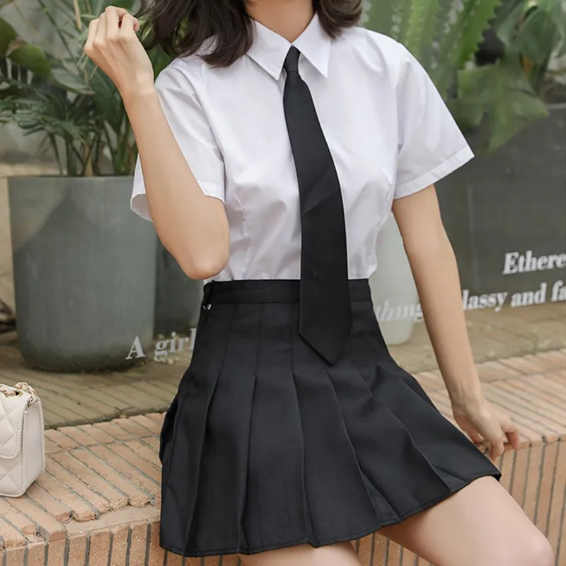 Charm Suit XS-XXL Pure Autumn Summer Blouses Skirt Work Clothes Student Attire High Waist Stitching Blouses Skirts Women Girls