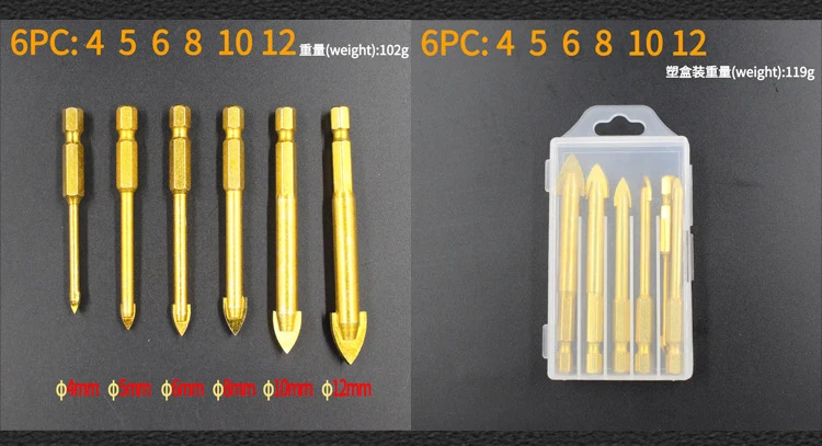 3MM-12MM Glass Drill Bit Set With 1/4" Hex Shank Triangular Drill Bit Hole Industrial Grade Alloy Drill Bit Ceramic Hole Opener