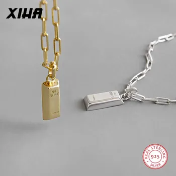 

925 Sterling Silver Large Link Chain Necklaces for Women Statement Long Geometric Bric Gold Color Charm Necklaces Pendants