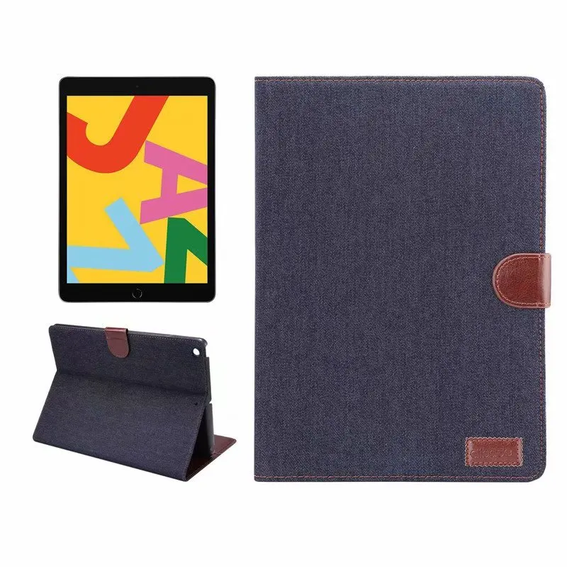 Черный Джинсовый кожаный чехол для планшета в полоску для нового IPad 7th Gen Pro 10,2 дюймов элегантный чехол Чехол-подставка, петля+ ручка - Цвет: Черный
