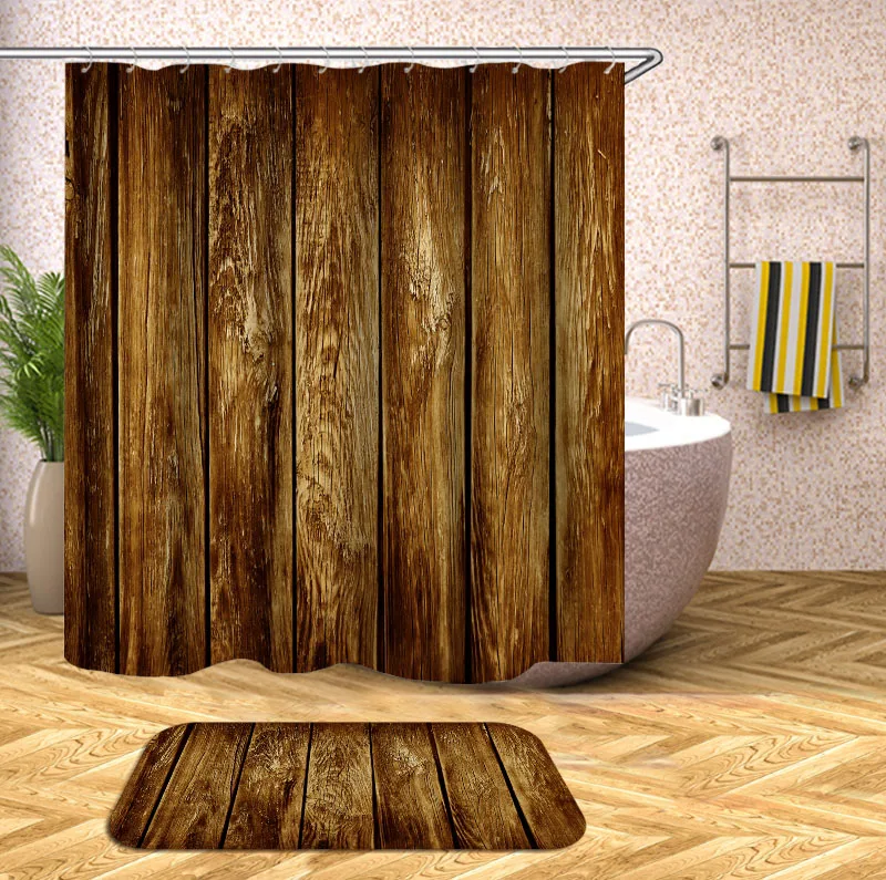 Деревянная 3D занавеска для душа s водонепроницаемая ткань занавеска для душа s с крючками занавеска для ванной забавная занавеска для ванной или коврик - Цвет: yl0203