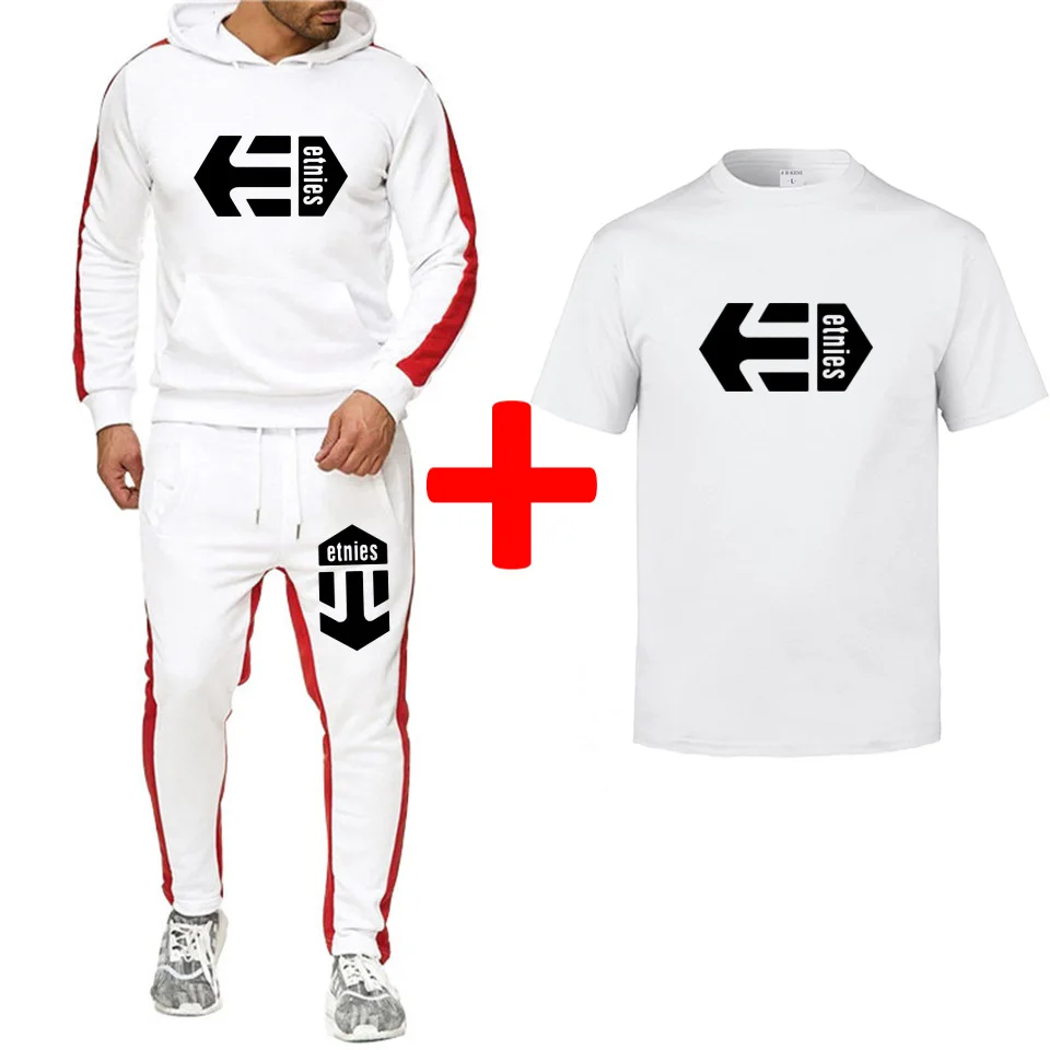 Мужские футболки+ полосатые спортивные штаны с капюшоном, стиль, Etnies, мужской костюм с принтом, популярный бренд, футболка с короткими рукавами и круглым воротником
