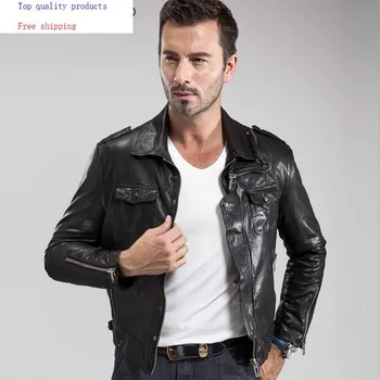 

2020 Genuine Leather Jacket Men Slim Spring Autumn Short Coat Goatskin Motorcycle Jacket Man Vintage A14DJ2880 KJ2452